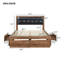 Queen Size Wood Platform Bed With Upholstered Headboard And 4 Drawers Box Spring Not Required Queen Walnut Wood Bedroom Bed Frame Faux Leather Solid Wood Mdf