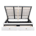 Queen Size Upholstered Bed With Hydraulic Storage System And Drawer, White White Pu Leather