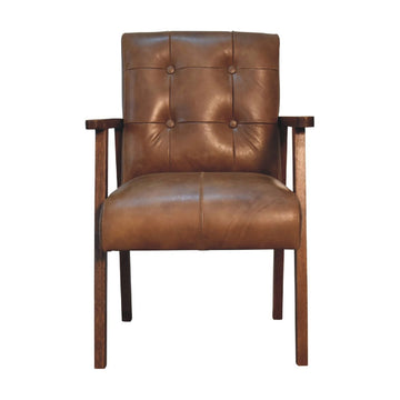 Brown Buffalo Leather Chair Chestnut Leather Solid Wood