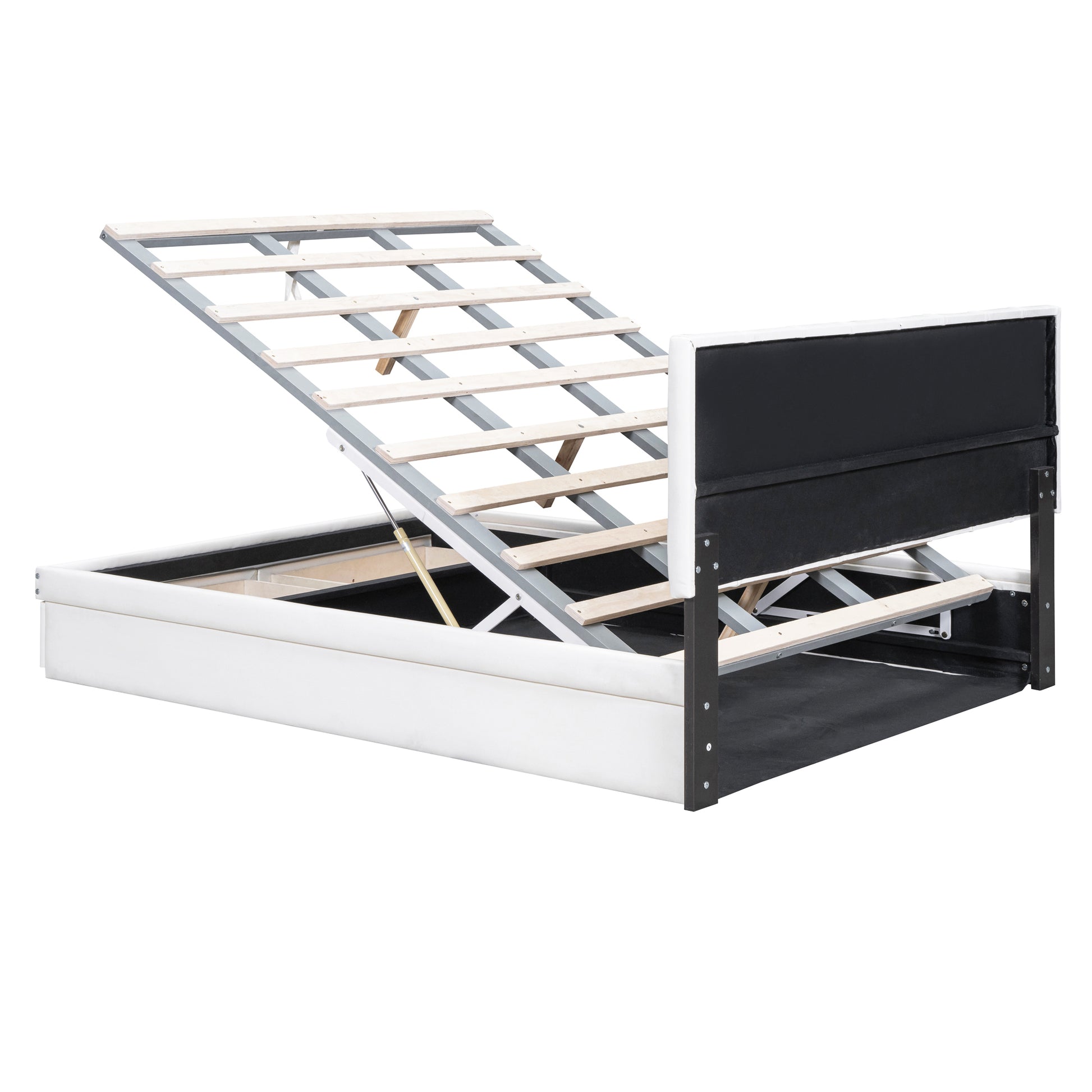 Full Size Upholstered Bed With Hydraulic Storage System And Drawer, White White Pu Leather