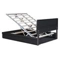 Full Size Upholstered Bed With Hydraulic Storage System And Drawer, Black Black Pu Leather