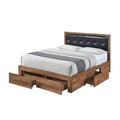 Queen Size Wood Platform Bed With Upholstered Headboard And 4 Drawers Box Spring Not Required Queen Walnut Wood Bedroom Bed Frame Faux Leather Solid Wood Mdf
