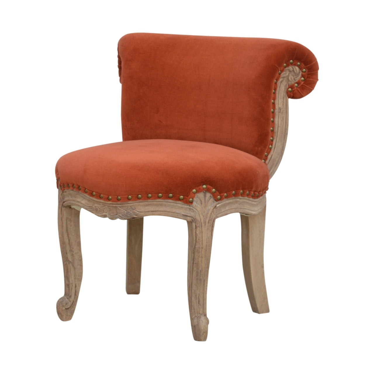 Brick Red Velvet Studded Chair Brick Red Foam Wood Fabric