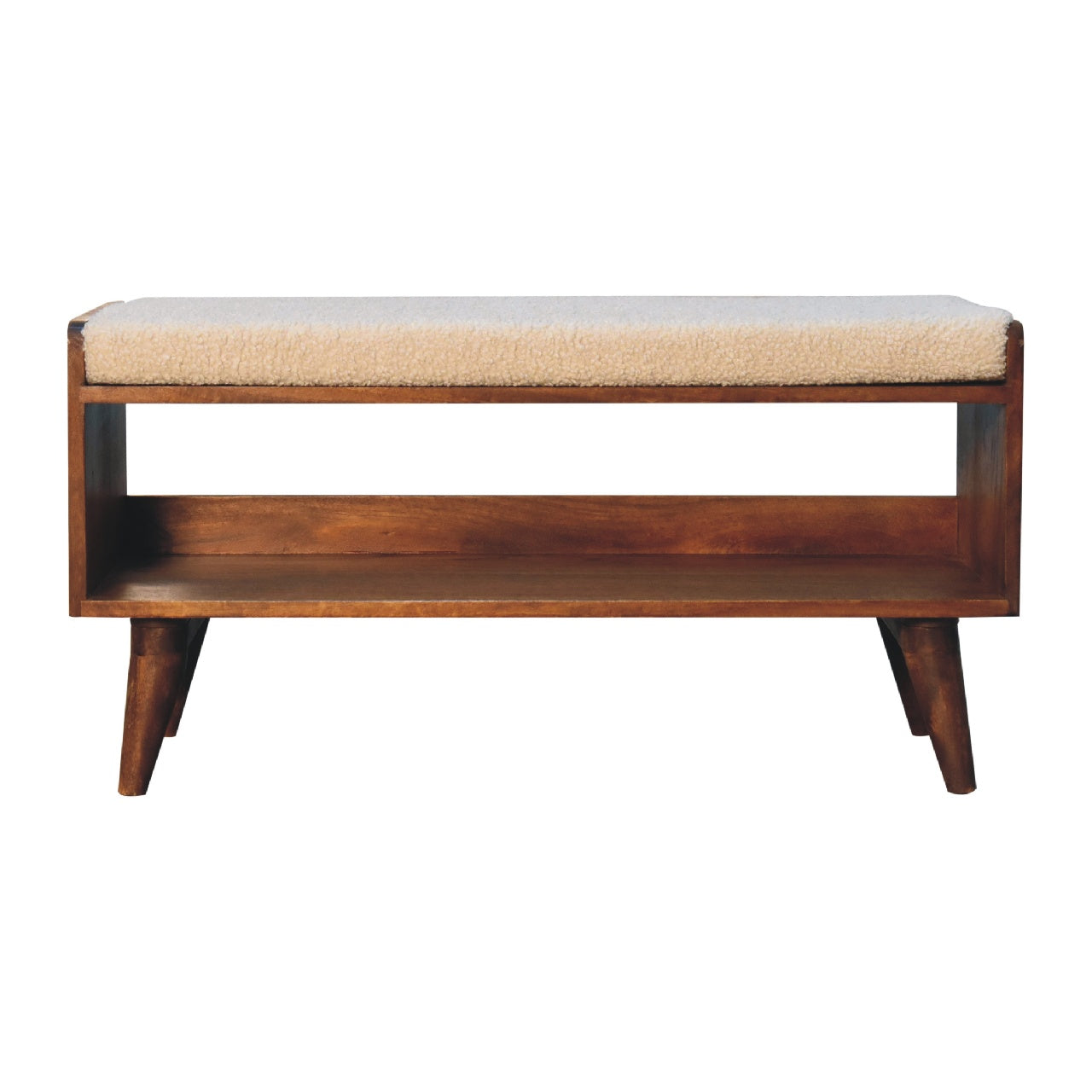 Boucle Nordic Storage Bench Chestnut Foam Wood Fabric