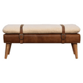 Boucle Buffalo Hide Leather Bench Chestnut Leather Wood