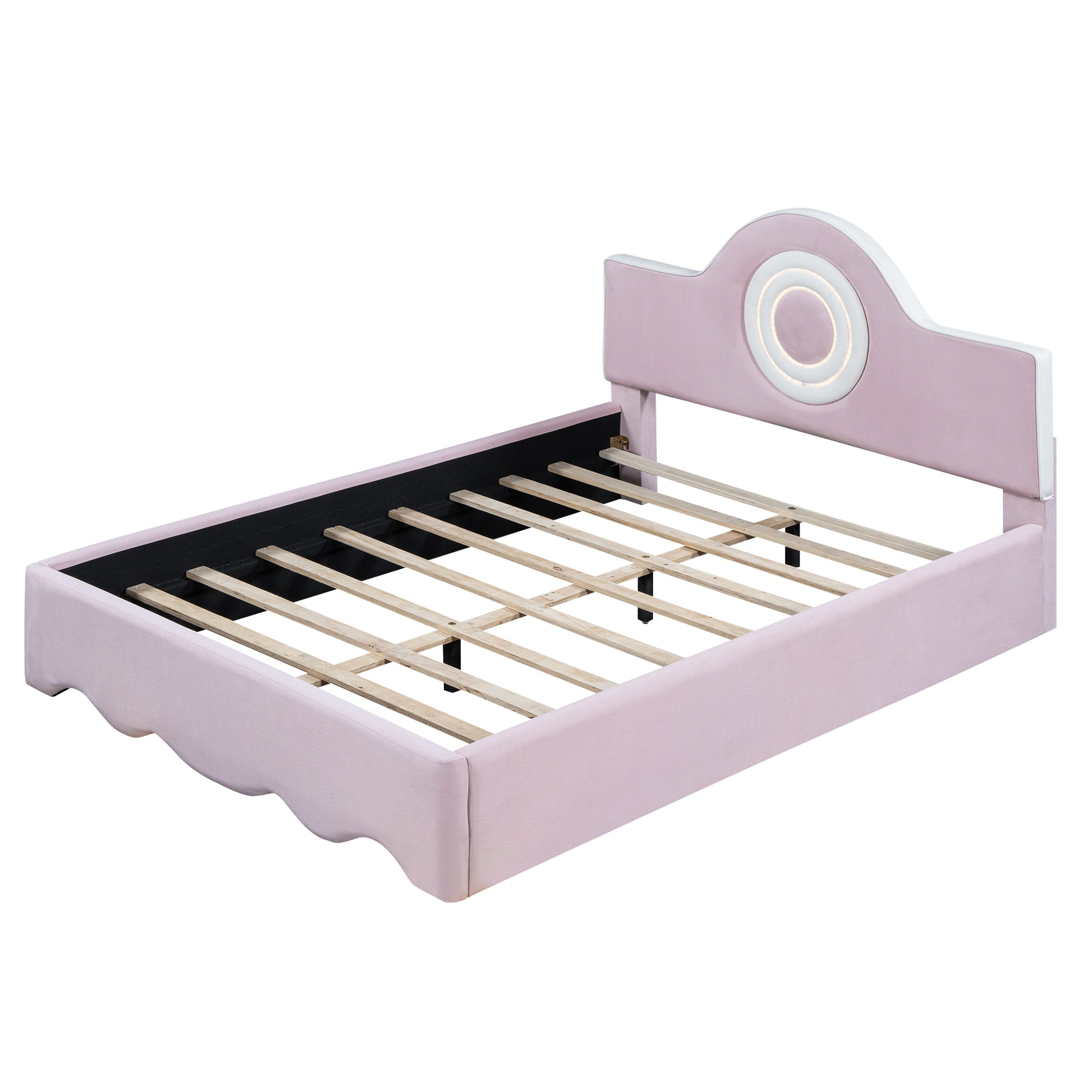 Full Size Upholstered Platform Bed With Led Headboard, Pink Box Spring Not Required Full Pink Wood Bedroom Upholstered