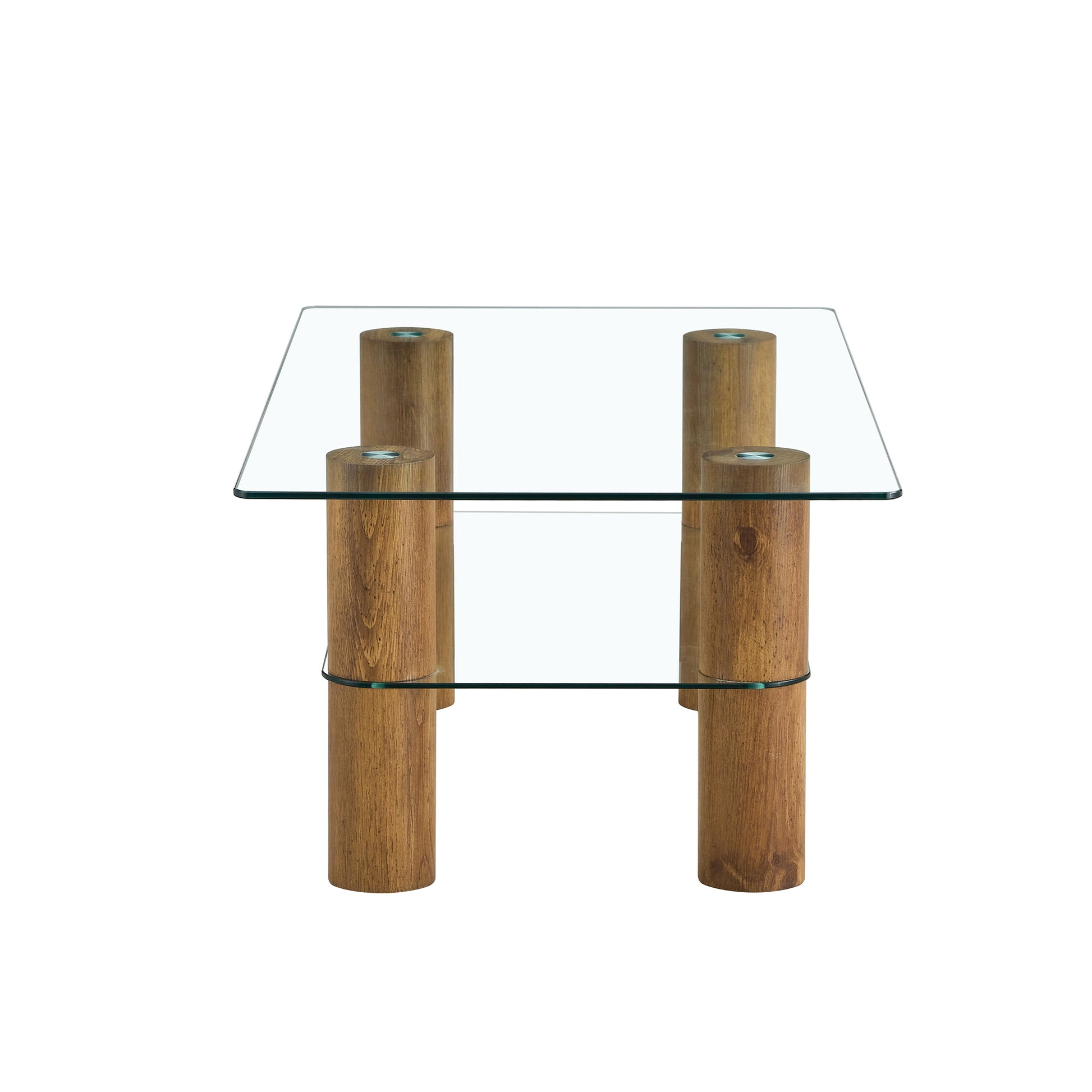 Modern Minimalist Double Layer Transparent Tempered Glass Coffee Table And Coffee Table, Paired With Wooden Mdf Decorative Columns. Computer Desk. Game Table. Ct X02 Transparent Glass