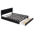 Queen Size Upholstered Bed With Hydraulic Storage System And Drawer, Black Black Pu Leather