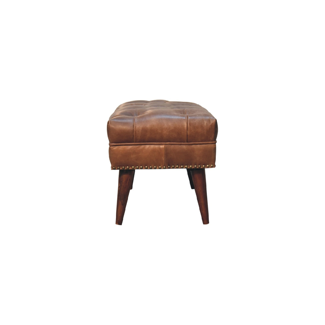 Harbour Brown Leather Bench Chestnut Leather Solid Wood