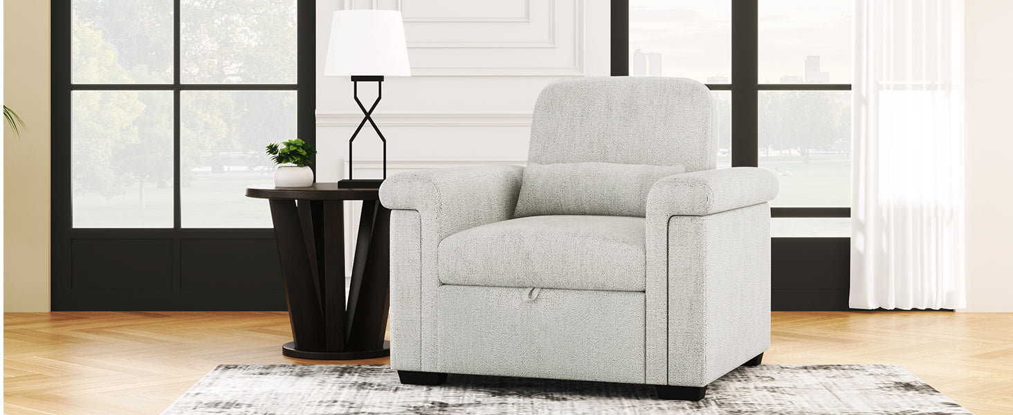 3 In 1 Convertible Sleeper Chair Sofa Bed Pull Out Couch Adjustable Chair With Pillow, Adjust Backrest Into A Sofa, Lounger Chair, Single Bed Or Living Room Or Apartment, Beige Beige Polyester