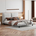 Queen Size Upholstered Platform Bed With Two Large Headrests And Thick Fabric, Polyester, Beige Beige Polyester