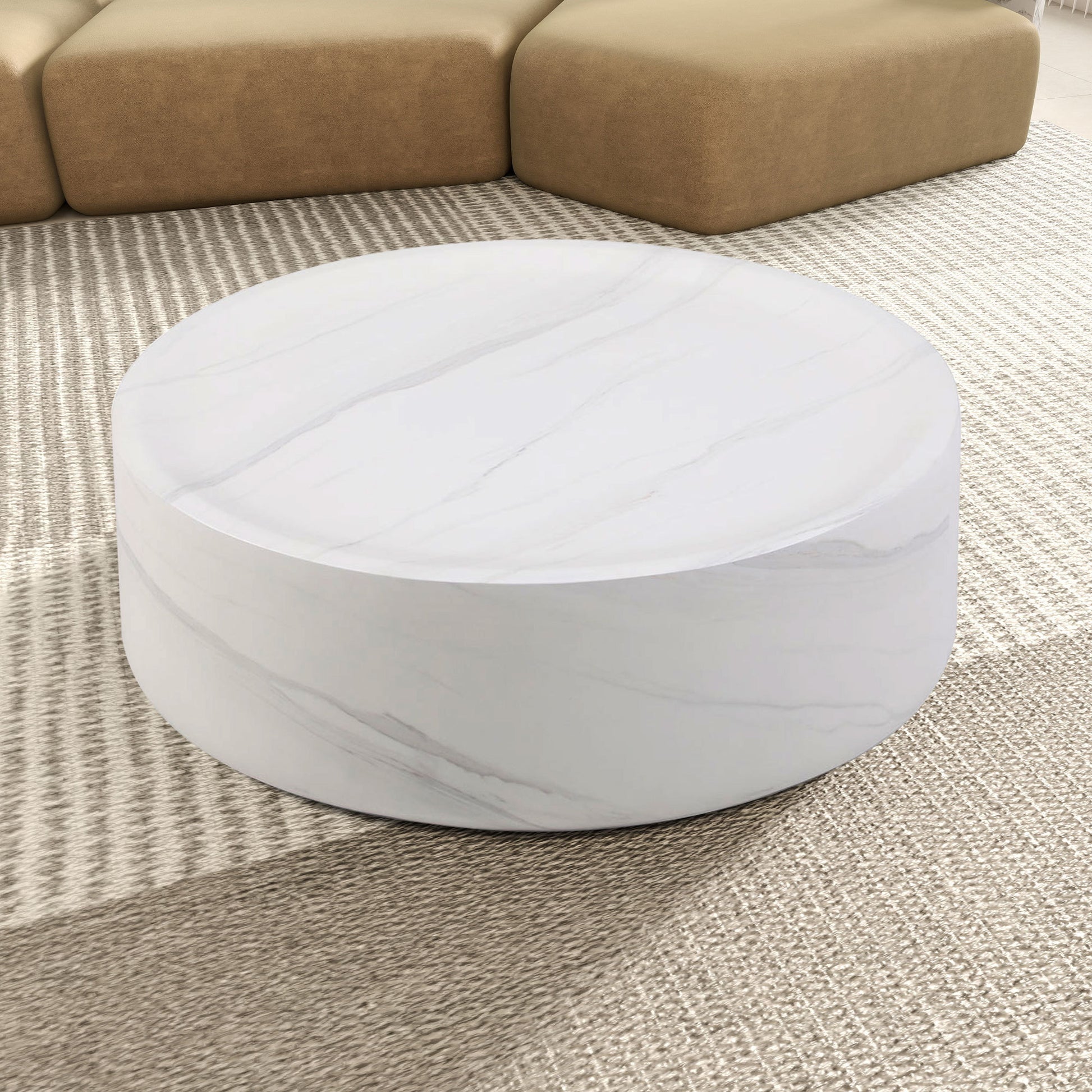 31.49'' Round Coffee Table,Sturdy Fiberglass Table For Living Room, White, No Need Assembly.White White Fiberglass