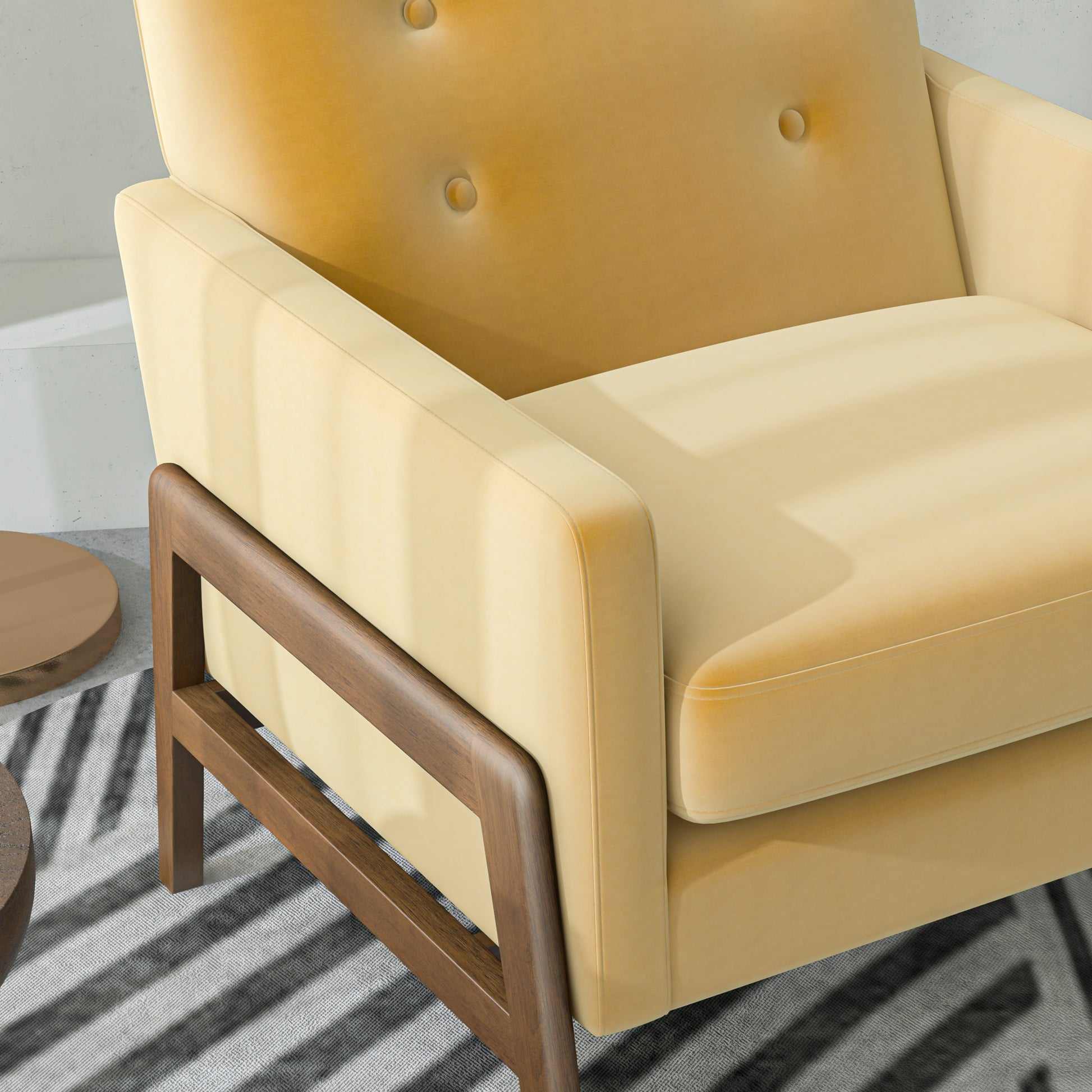 Cole Solid Wood Lounge Chair Yellow Fabric