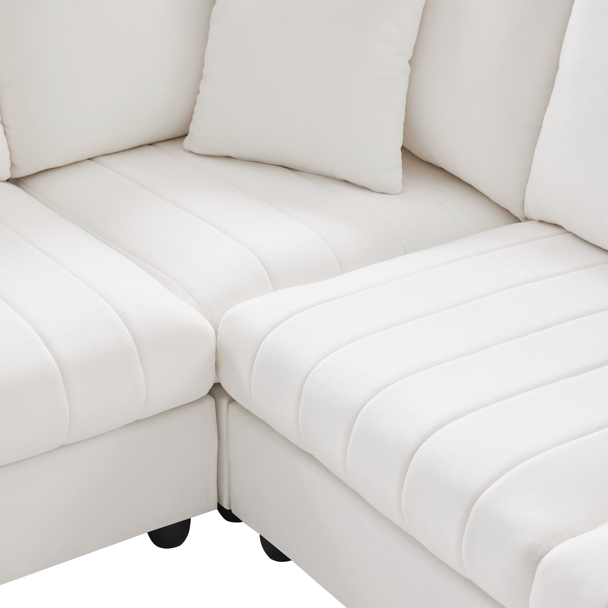 89*79"Modern Sectional Sofa With Vertical Stripes,2 Pillows,5 Seat Couch With Convertible Ottoman,Various Combinations,L Shape Indoor Furniture For Living Room,Apartment, 3 Colors White Fabric 5