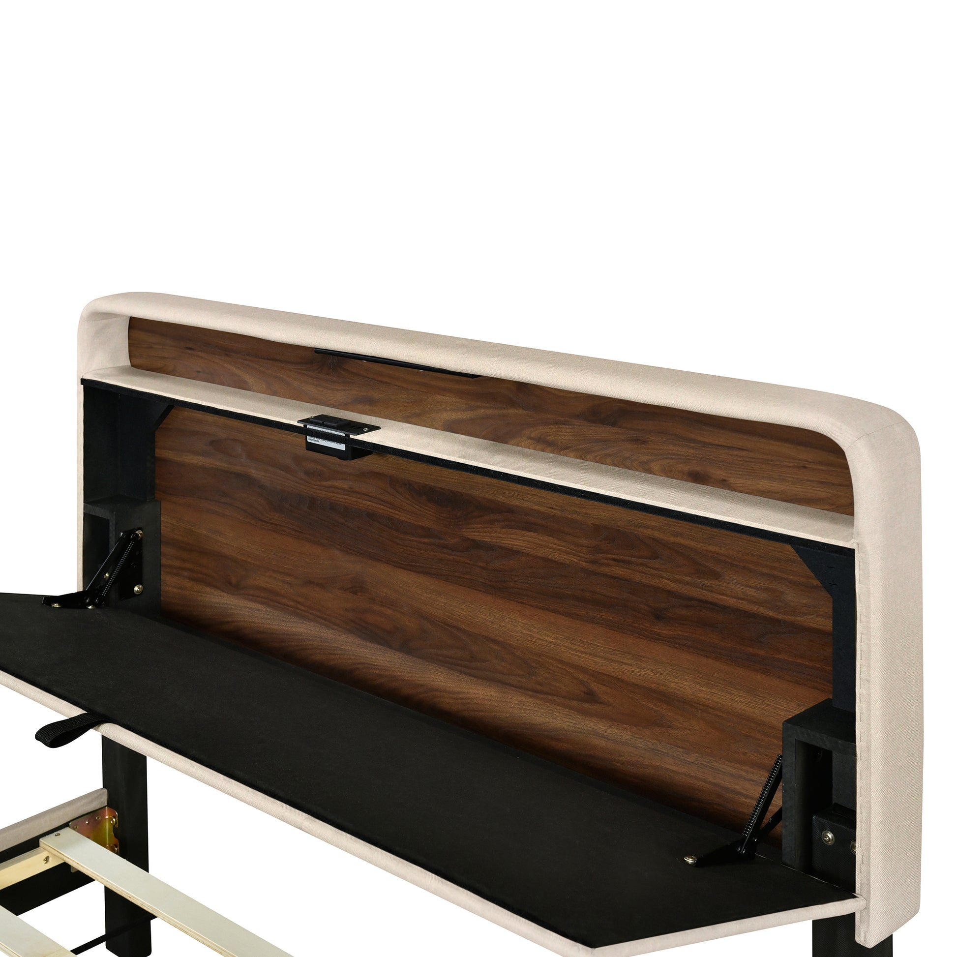 Full Size Upholstered Platform Bed With Storage Headboard, Sensor Light And A Set Of Sockets And Usb Ports, Linen Fabric, Beige Beige Linen