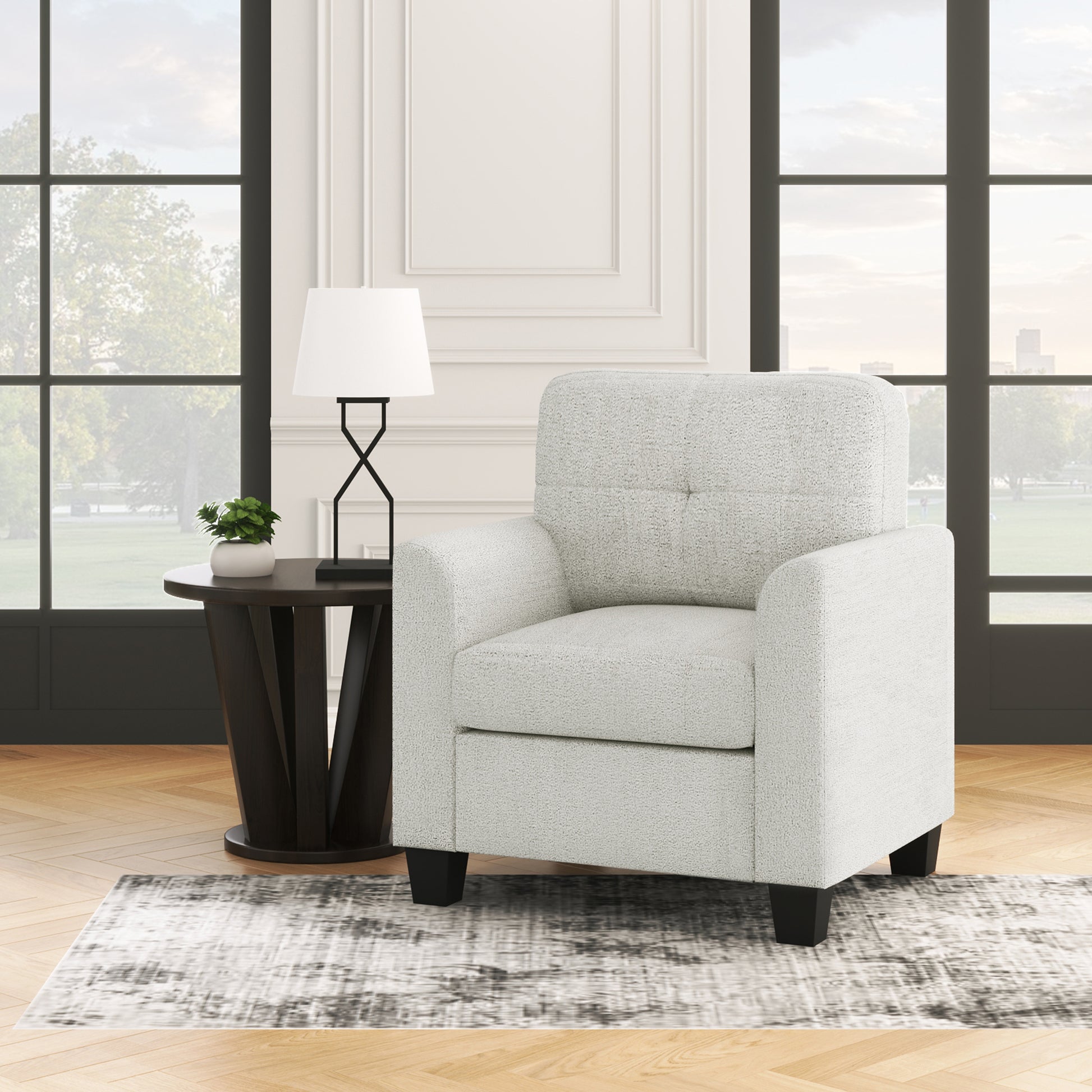 Mid Century Modern Accent Chair Cozy Armchair Button Tufted Back And Wood Legs For Living Room, Office Room, Beige Beige Primary Living Space Polyester