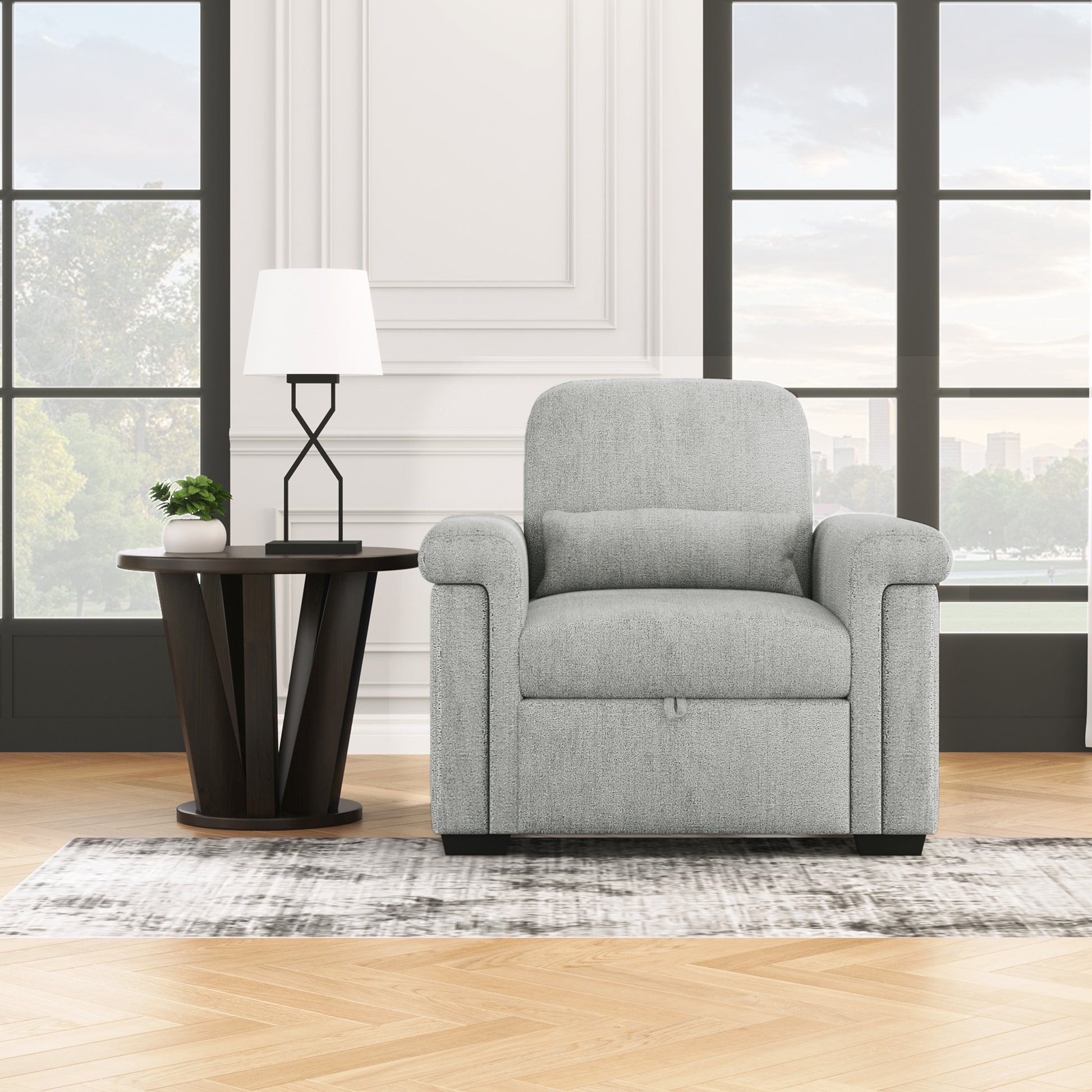 3 In 1 Convertible Sleeper Chair Sofa Bed Pull Out Couch Adjustable Chair With Pillow, Adjust Backrest Into A Sofa, Lounger Chair, Single Bed Or Living Room Or Apartment, Gray Gray Polyester