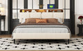 Queen Size Upholstered Platform Bed With Storage Headboard, Sensor Light And A Set Of Sockets And Usb Ports, Linen Fabric, Beige Beige Linen