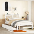 Queen Size Elegant Bed Frame With Rattan Headboard And Sockets ,White White Rattan