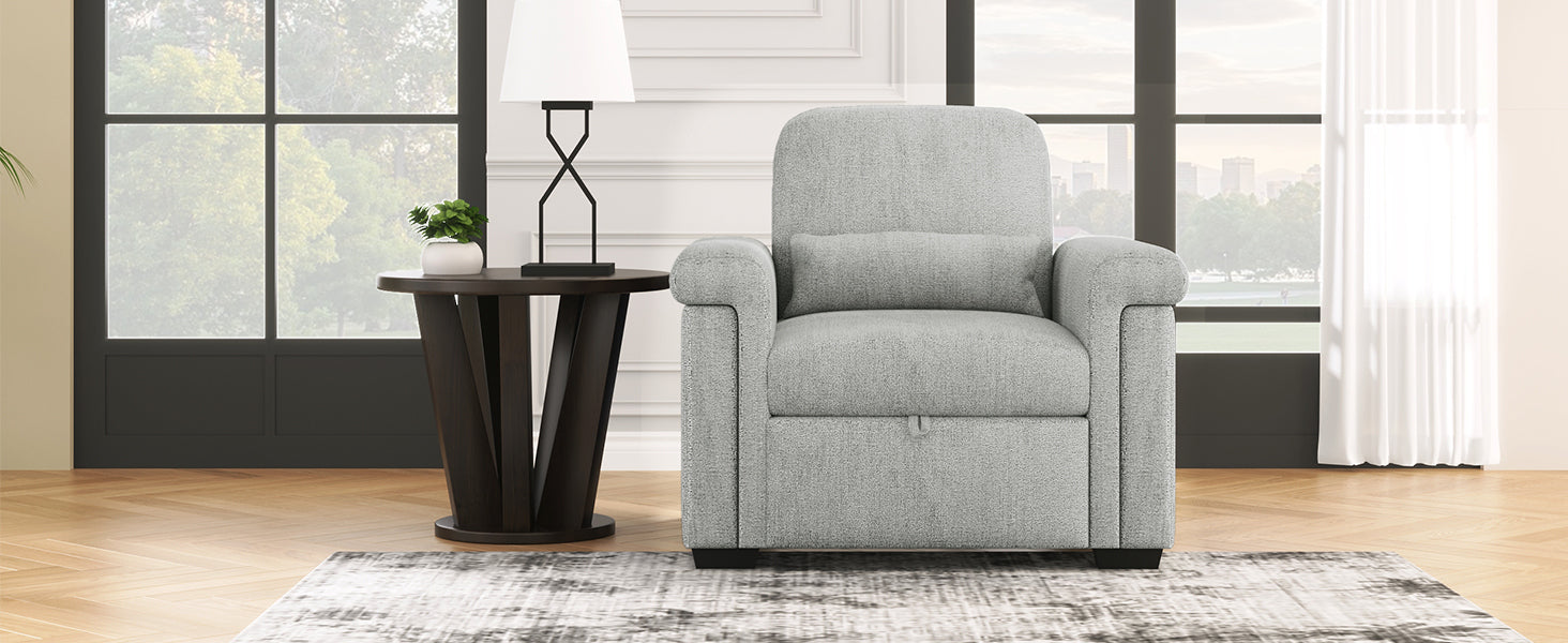 3 In 1 Convertible Sleeper Chair Sofa Bed Pull Out Couch Adjustable Chair With Pillow, Adjust Backrest Into A Sofa, Lounger Chair, Single Bed Or Living Room Or Apartment, Gray Gray Polyester