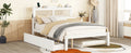 Queen Size Elegant Bed Frame With Rattan Headboard And Sockets ,White White Rattan