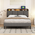 Full Size Upholstered Platform Bed With Storage Headboard, Sensor Light And A Set Of Sockets And Usb Ports, Linen Fabric, Gray Gray Linen