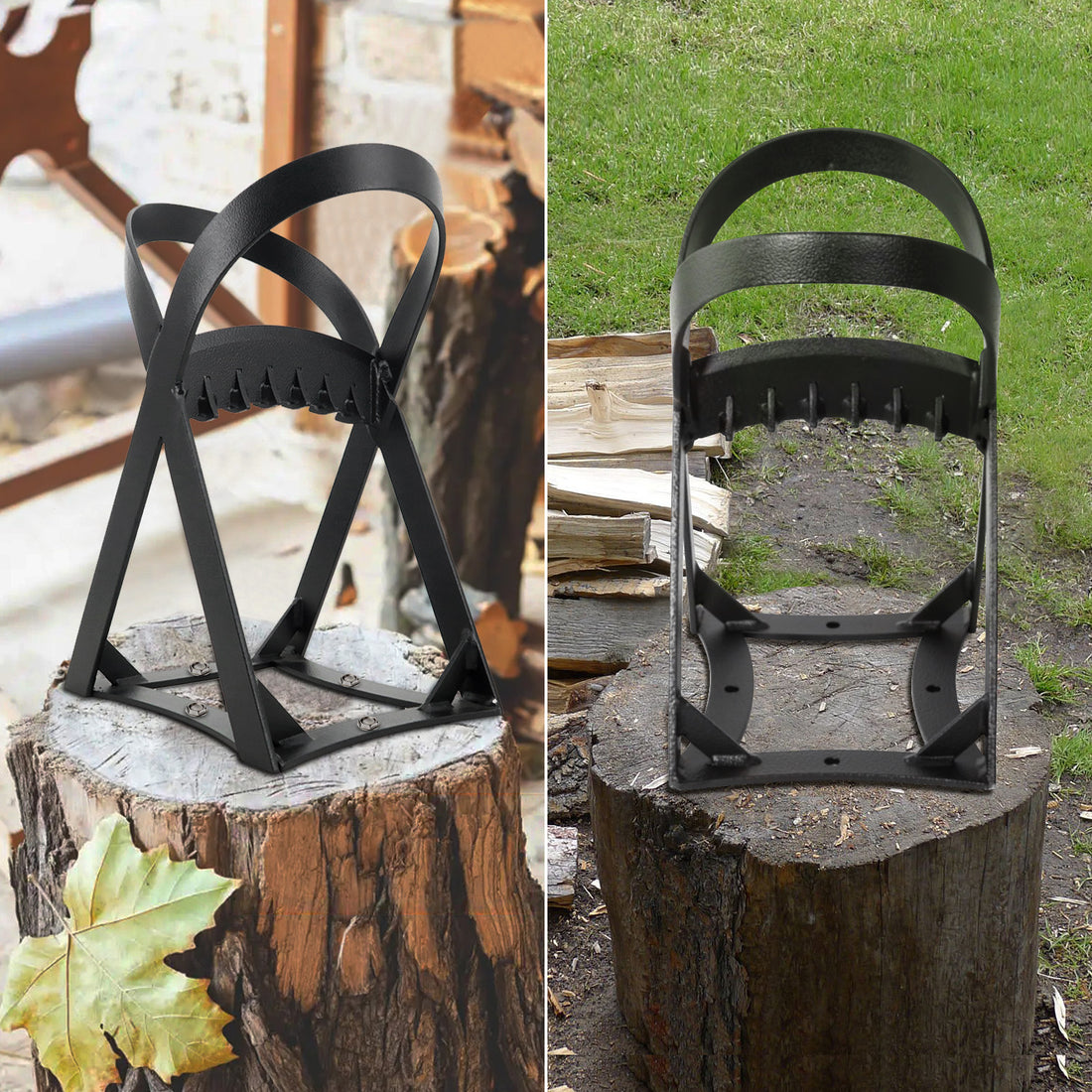 Kindling Splitter Wedges For Cutting Woods Portable Log Splitter Heavy Duty Firewood Splitter & Fire Poker Set Manual Log Splitter Wedge Wood Chopper For Commercial, Outdoor, Home Black Metal