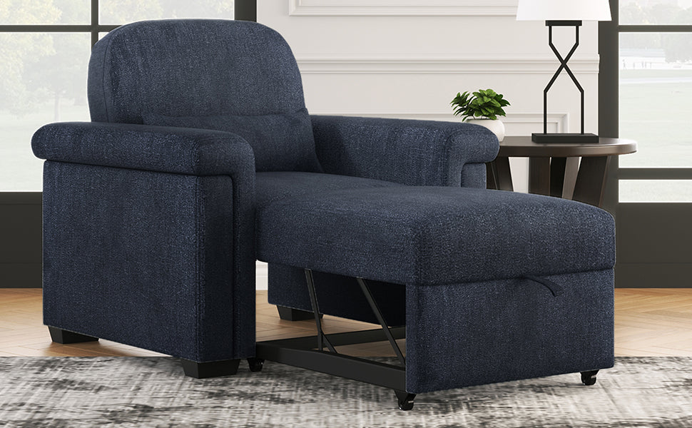 3 In 1 Convertible Sleeper Chair Sofa Bed Pull Out Couch Adjustable Chair With Pillow, Adjust Backrest Into A Sofa, Lounger Chair, Single Bed Or Living Room Or Apartment, Dark Blue Dark Blue Polyester