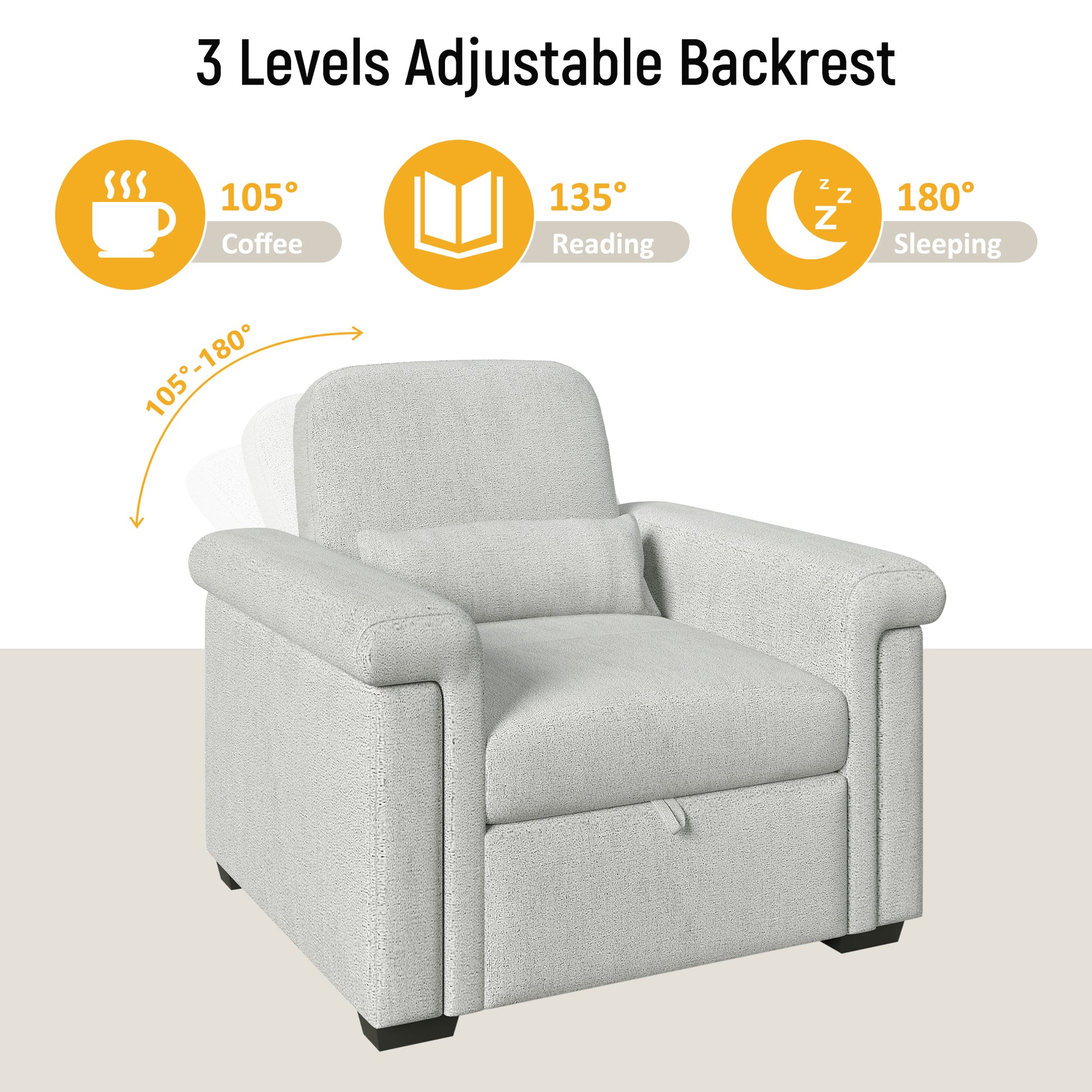 3 In 1 Convertible Sleeper Chair Sofa Bed Pull Out Couch Adjustable Chair With Pillow, Adjust Backrest Into A Sofa, Lounger Chair, Single Bed Or Living Room Or Apartment, Beige Beige Polyester