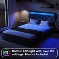 Queen Bed Frame With Usb Charging Station & Led Lights, Queen Bed Frame With Headboard & 4 Storage Drawers, D Box Spring Not Required Queen Dark Gray Metal Bedroom Contemporary Bed Frame Foam Linen Upholstered