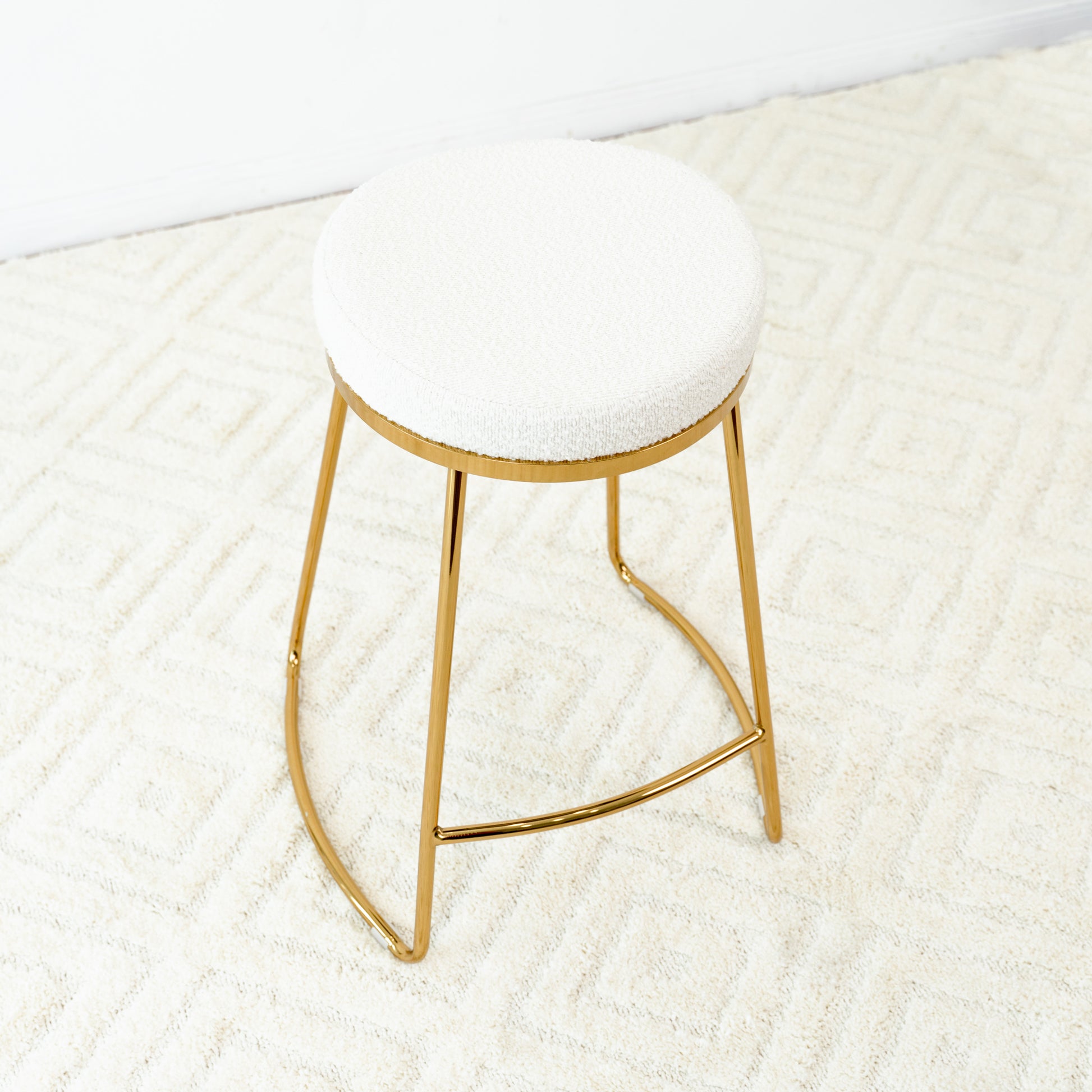 Jane 26" Mid Century Modern Luxury Upholstered Stool White Boucle