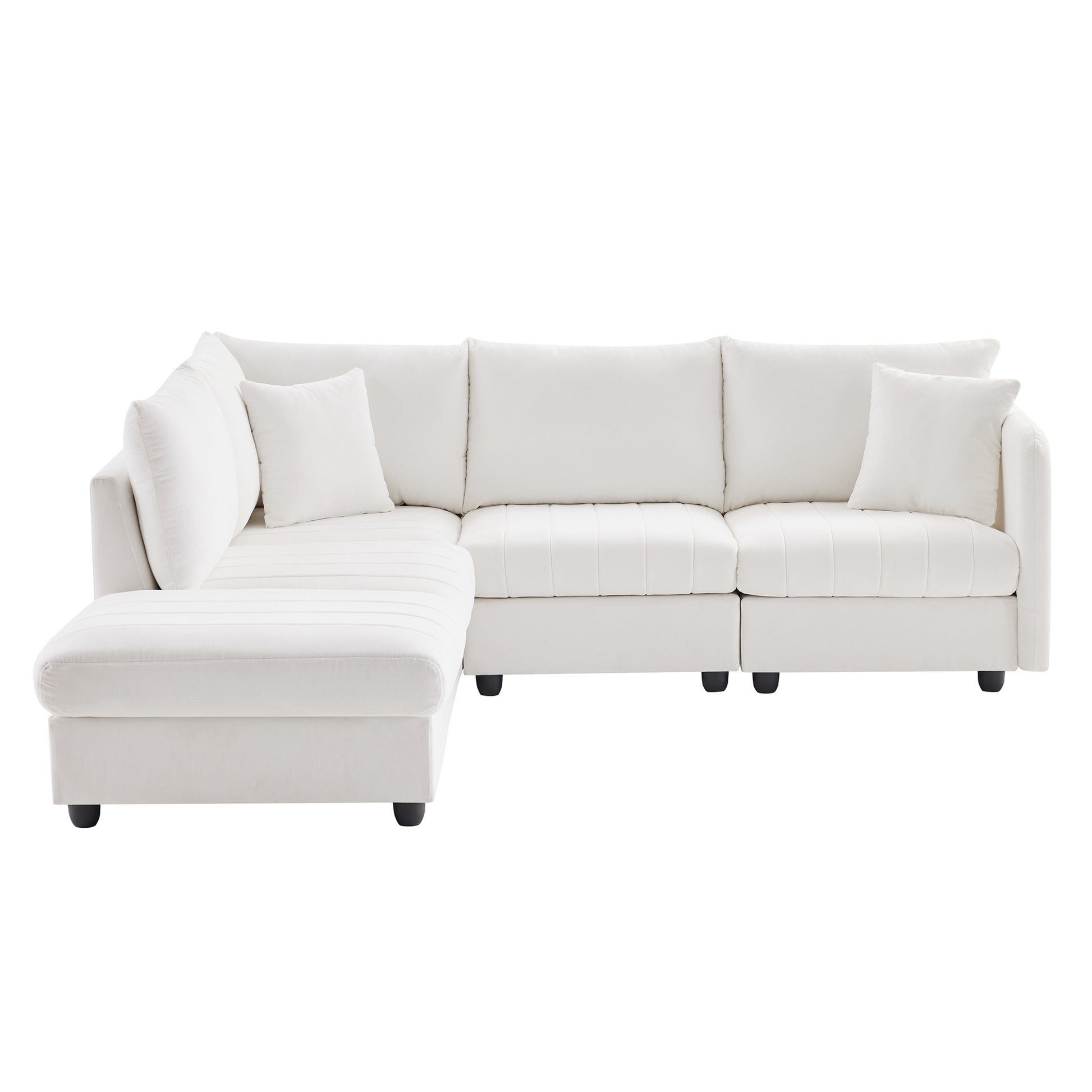 89*79"Modern Sectional Sofa With Vertical Stripes,2 Pillows,5 Seat Couch With Convertible Ottoman,Various Combinations,L Shape Indoor Furniture For Living Room,Apartment, 3 Colors White Fabric 5