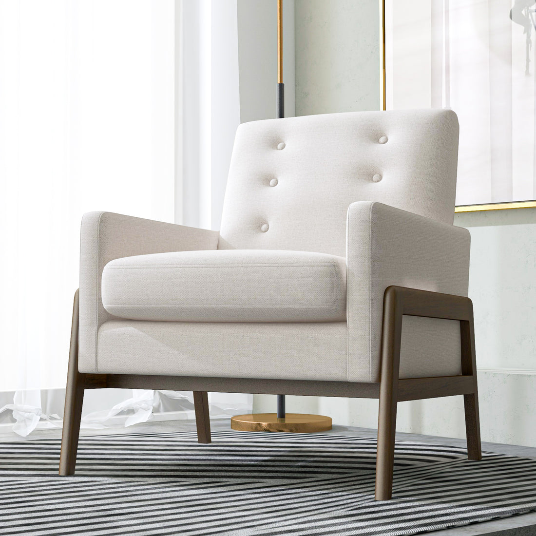 Cole Solid Wood Lounge Chair Beige Fabric