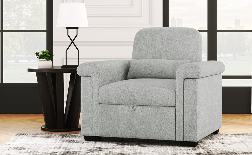 3 In 1 Convertible Sleeper Chair Sofa Bed Pull Out Couch Adjustable Chair With Pillow, Adjust Backrest Into A Sofa, Lounger Chair, Single Bed Or Living Room Or Apartment, Gray Gray Polyester