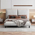 Queen Size Upholstered Platform Bed With Two Large Headrests And Thick Fabric, Polyester, Beige Beige Polyester