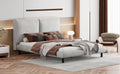 Queen Size Upholstered Platform Bed With Two Large Headrests And Thick Fabric, Polyester, Beige Beige Polyester