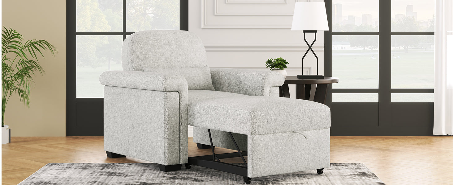 3 In 1 Convertible Sleeper Chair Sofa Bed Pull Out Couch Adjustable Chair With Pillow, Adjust Backrest Into A Sofa, Lounger Chair, Single Bed Or Living Room Or Apartment, Beige Beige Polyester