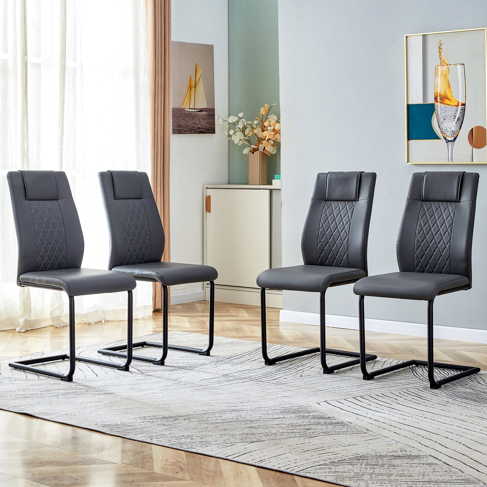 Modern Dining Chair With Faux Leather Cushioned Seats Dining Chair With Metal Legs, Suitable For Kitchen, Living Room, Bedroom, Dining Room Side Chairs, Set Of 4 Pieces Gray Pu Leather C 001 Gray Pu
