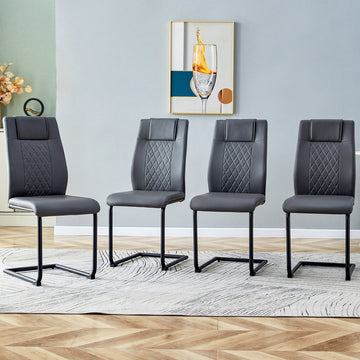 Modern Dining Chair With Faux Leather Cushioned Seats Dining Chair With Metal Legs, Suitable For Kitchen, Living Room, Bedroom, Dining Room Side Chairs, Set Of 4 Pieces Gray Pu Leather C 001 Gray Pu