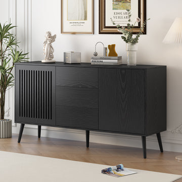 Modern Cabinet With 2 Doors And 3 Drawers, Suitable For Living Rooms, Studies, And Entrances. Black Mdf