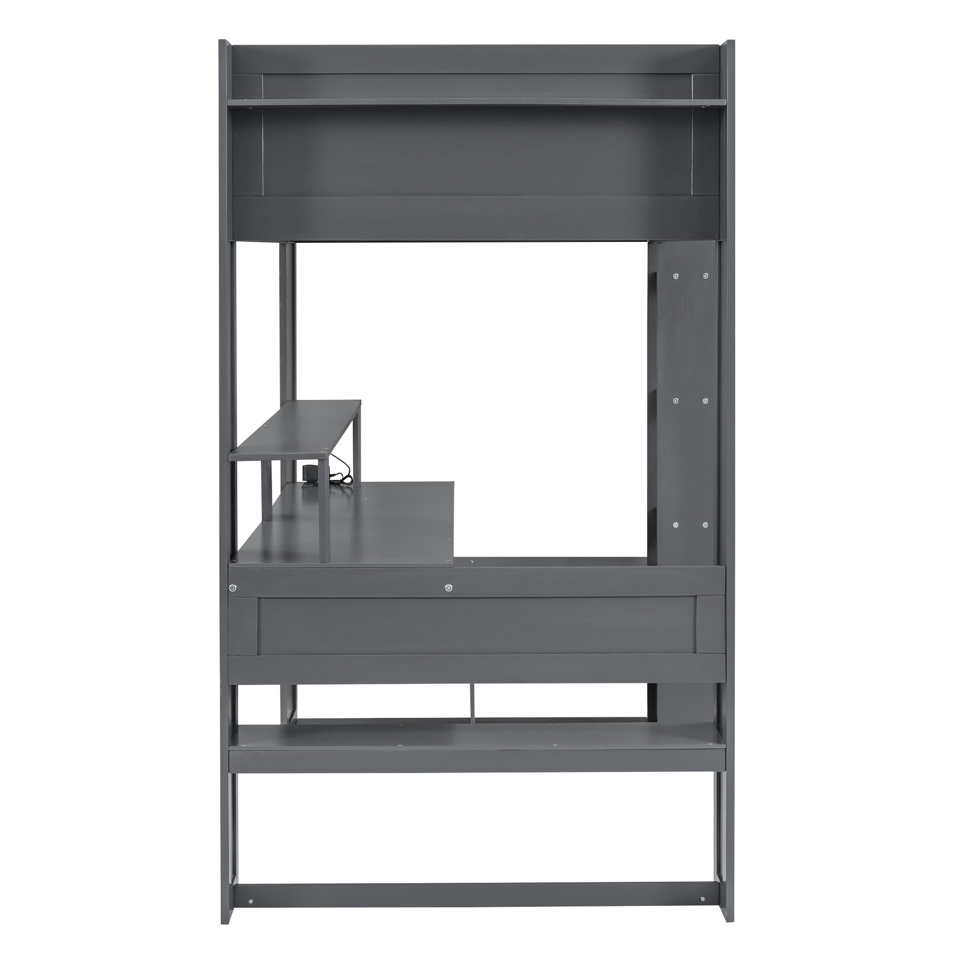 Wood Twin Size Gaming Loft Bed With Desk, Multi Storage Shelves, Led And Charging Station, Dark Gray Box Spring Not Required Twin Dark Gray Wood Bedroom Bed Frame Solid Wood Mdf