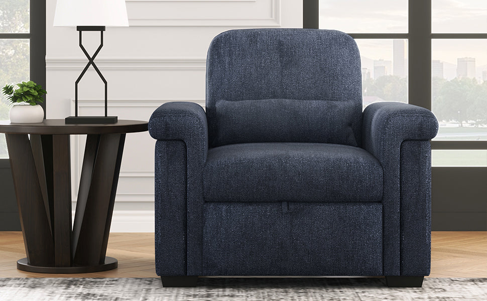 3 In 1 Convertible Sleeper Chair Sofa Bed Pull Out Couch Adjustable Chair With Pillow, Adjust Backrest Into A Sofa, Lounger Chair, Single Bed Or Living Room Or Apartment, Dark Blue Dark Blue Polyester
