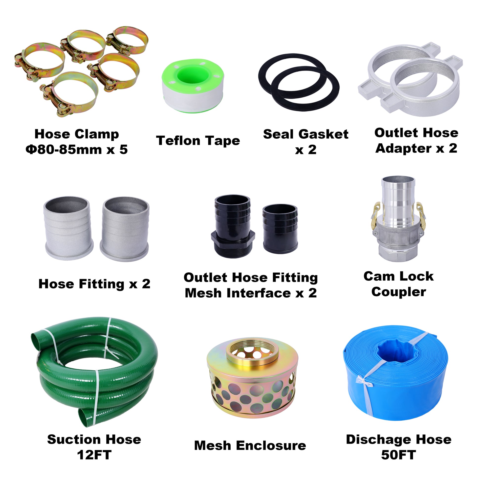 Trash Pump 3 Inch, 209Cc 7Hp 4 Stroke Ohv Engine, Gas Powered Full Trash Water Pump 50 Ft Discharge Hose, 12 Ft Suction Hose With Complete Fittings,Epa Compliant Black Blue Steel