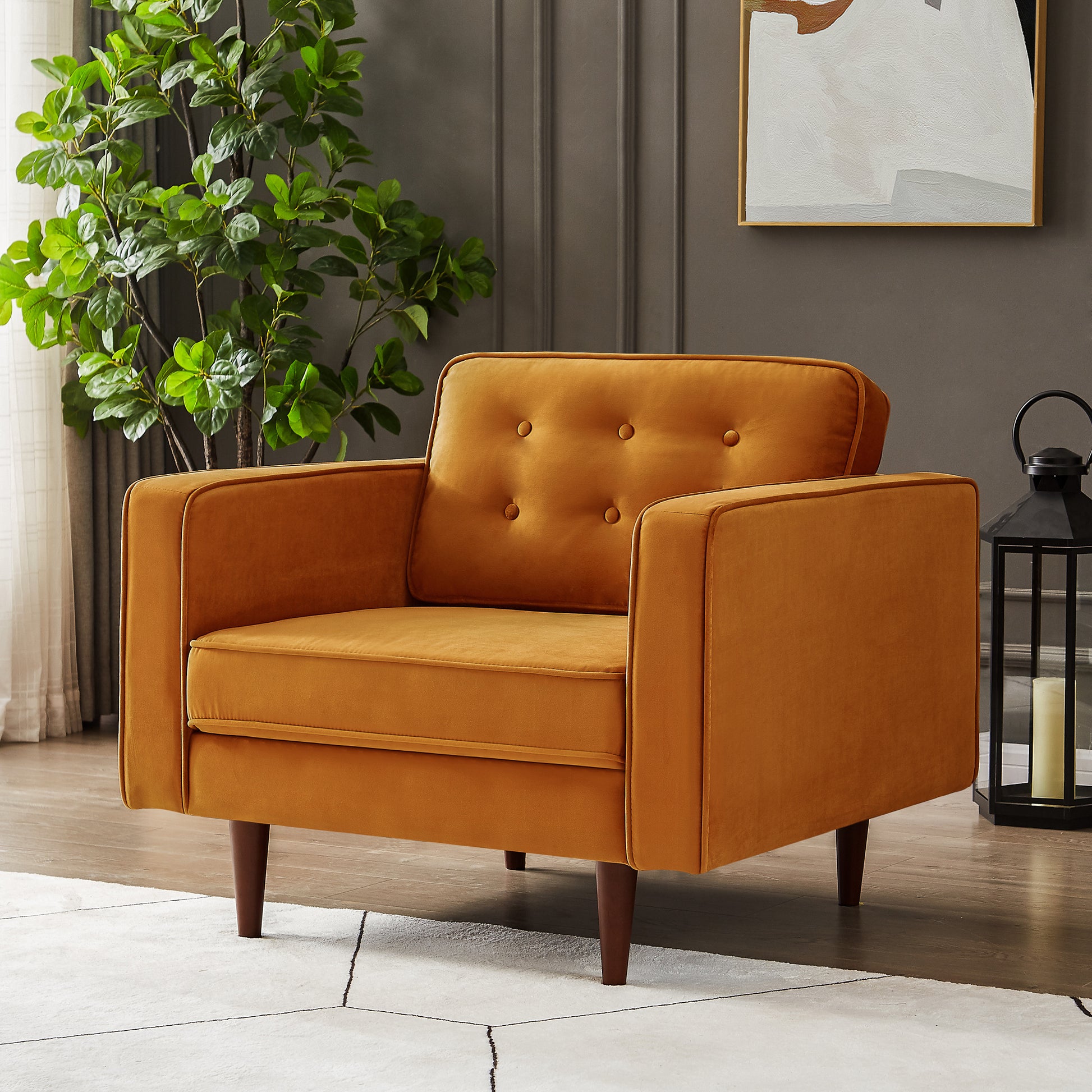 Casey Velvet Lounge Chair Orange Velvet