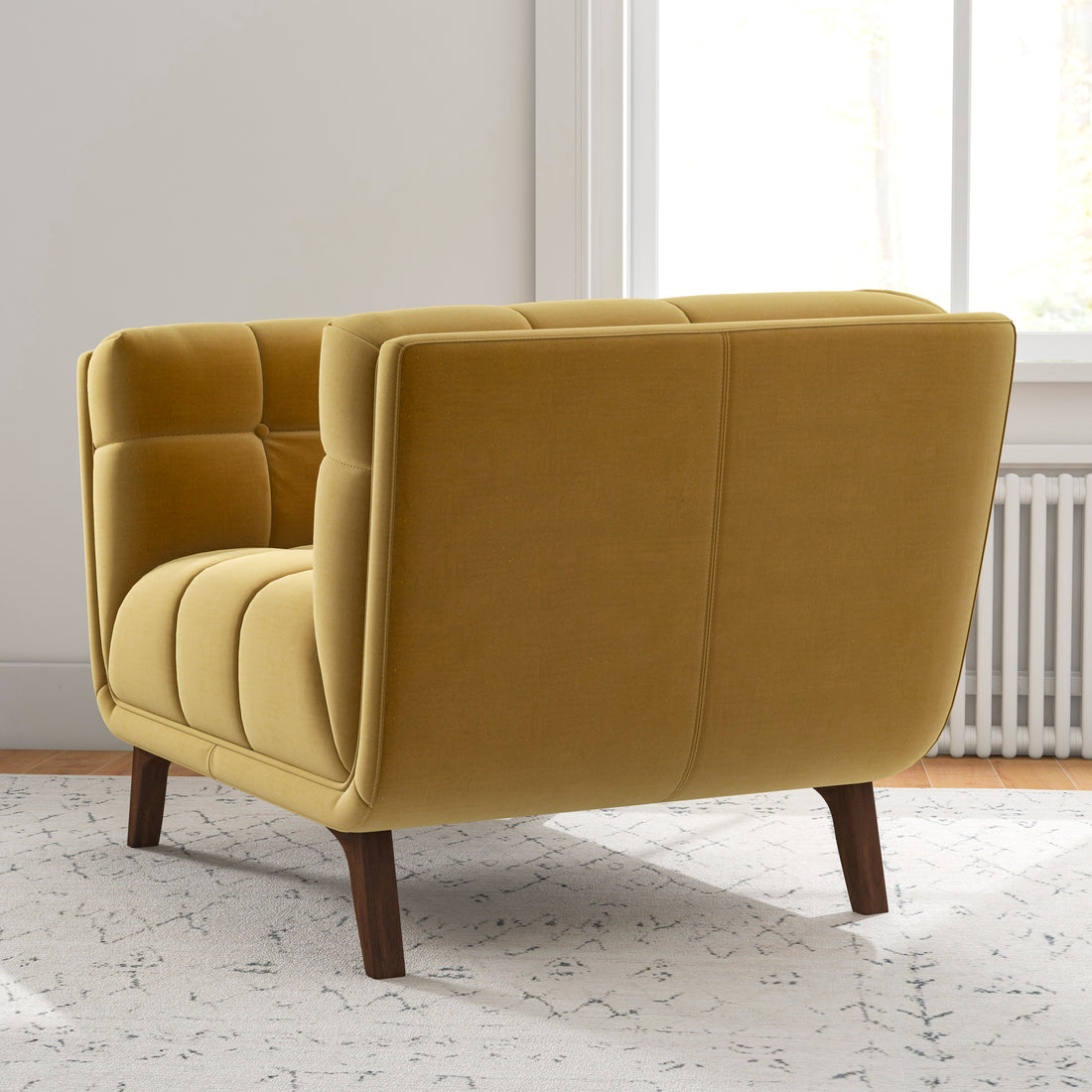 Addison Mid Century Modern Lounge Chair Yellow Velvet