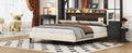 Queen Size Upholstered Platform Bed With Storage Headboard, Sensor Light And A Set Of Sockets And Usb Ports, Linen Fabric, Beige Beige Linen