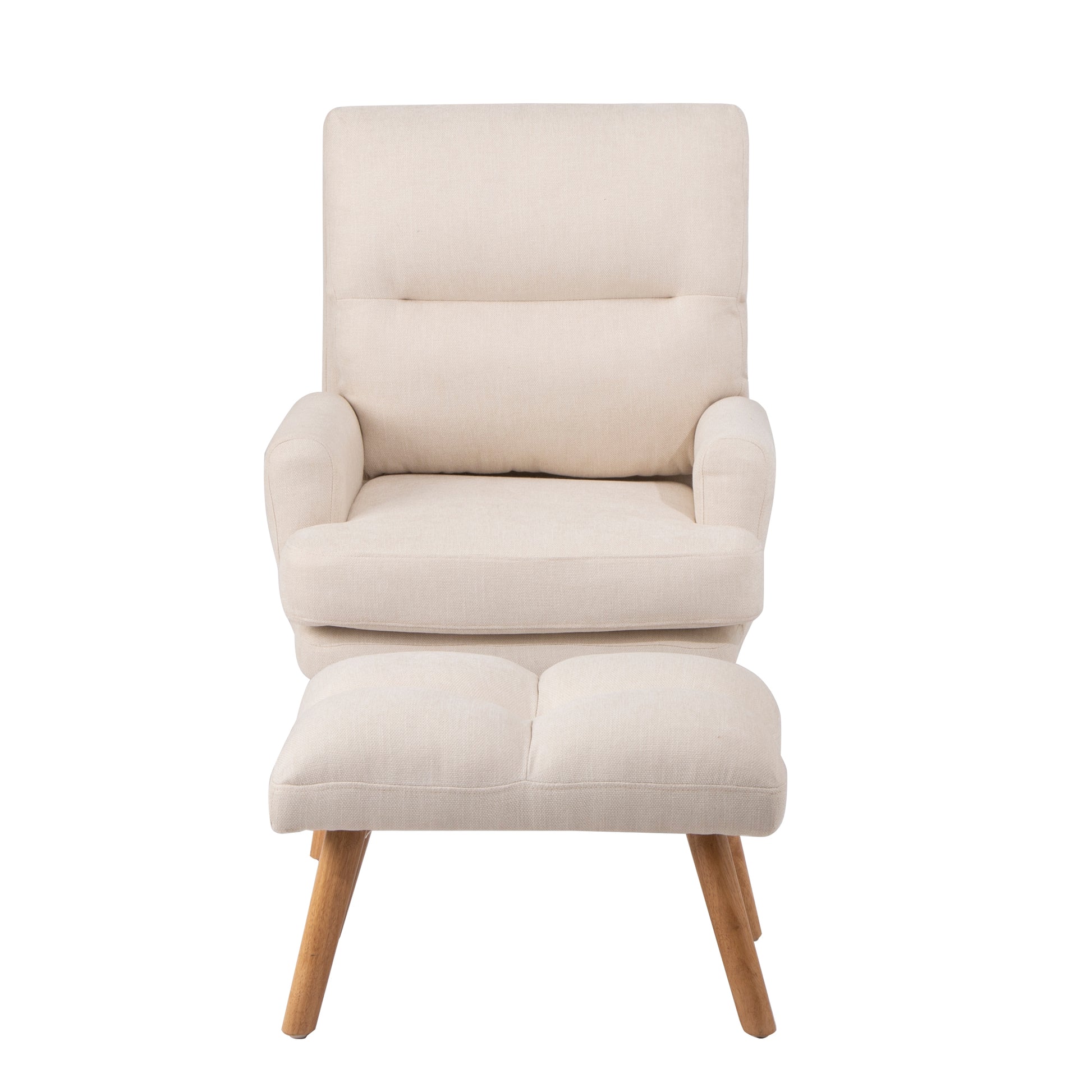 Accent Chair With Ottoman Set, Fabric Armchair With Wood Legs And Adjustable Backrestmid Century Modern Comfy Lounge Chair For Living Room, Bedroom, Reading Room And Study Beige Textile 1 Seat