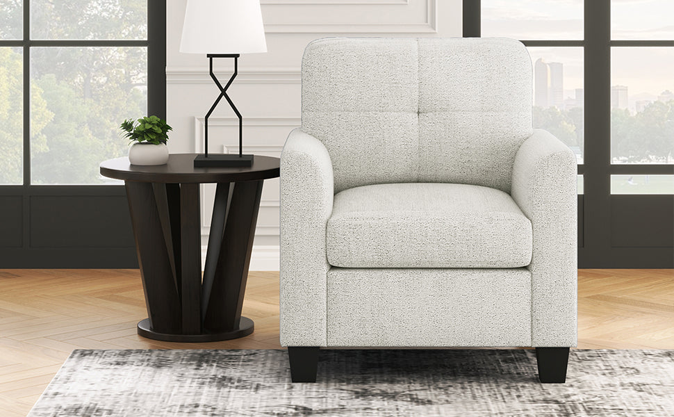 Mid Century Modern Accent Chair Cozy Armchair Button Tufted Back And Wood Legs For Living Room, Office Room, Beige Beige Primary Living Space Polyester