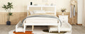 Queen Size Elegant Bed Frame With Rattan Headboard And Sockets ,White White Rattan