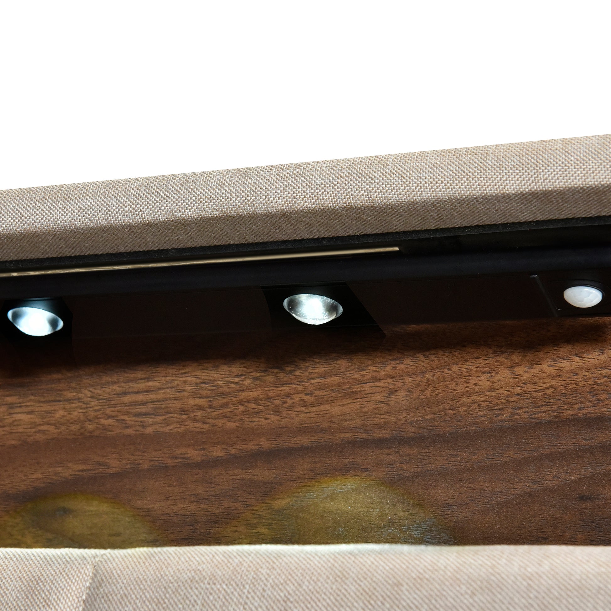 Queen Size Upholstered Platform Bed With Storage Headboard, Sensor Light And A Set Of Sockets And Usb Ports, Linen Fabric, Beige Beige Linen